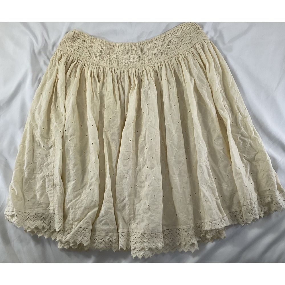 For The Republic Cream Eyelet Prairie Skirt WIDE FLARE SZ L 100% Cotton 196